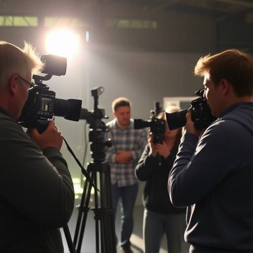 Étudiants en réalisation travaillant sur un plateau de tournage